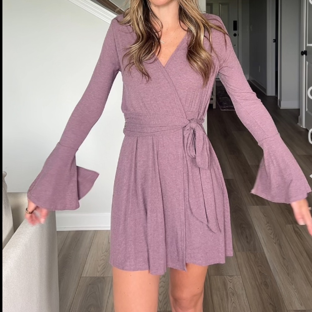 Purple Wrap long Sleeve Dress